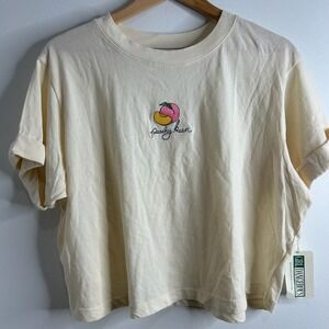 Girl Dangerous Peachy Keen‎ Cropped T Shirt Cream Peach Embroidered Graphic XL